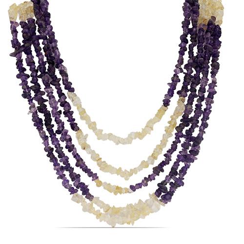 604 CT AFRICAN AMETHYST AND CITRINE NUGGETS 27-31 INCHES NECKLACE #VBJ010071